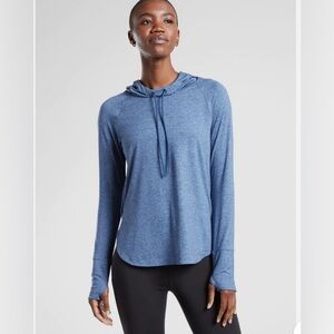Athleta Uptempo Hoodie Sweatshirt Chrome Blue Size Medium Lightweight And Soft